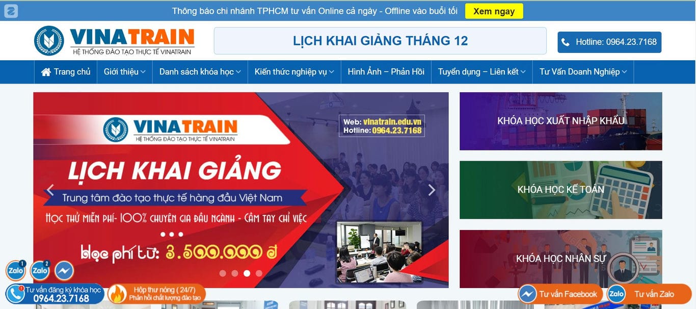Website chính thức của trung tâm VinaTrain